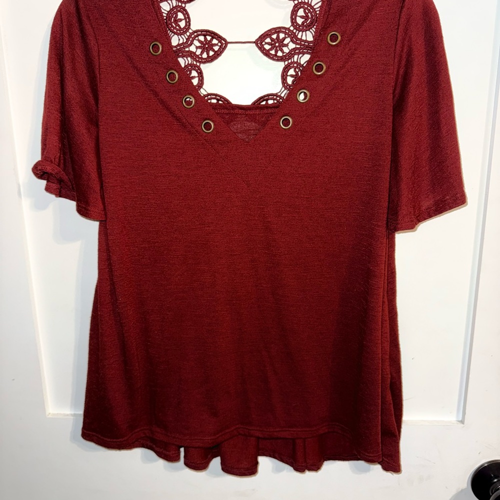 Elegant Burgundy Lace-Trimmed Top
